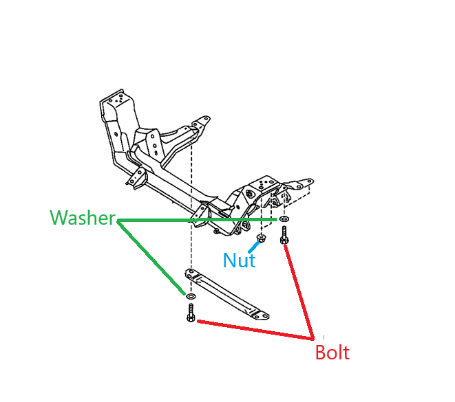 Load image into Gallery viewer, Front Crossmember Frame Cradle Nut Bolt Washer OEM 1990-2005
